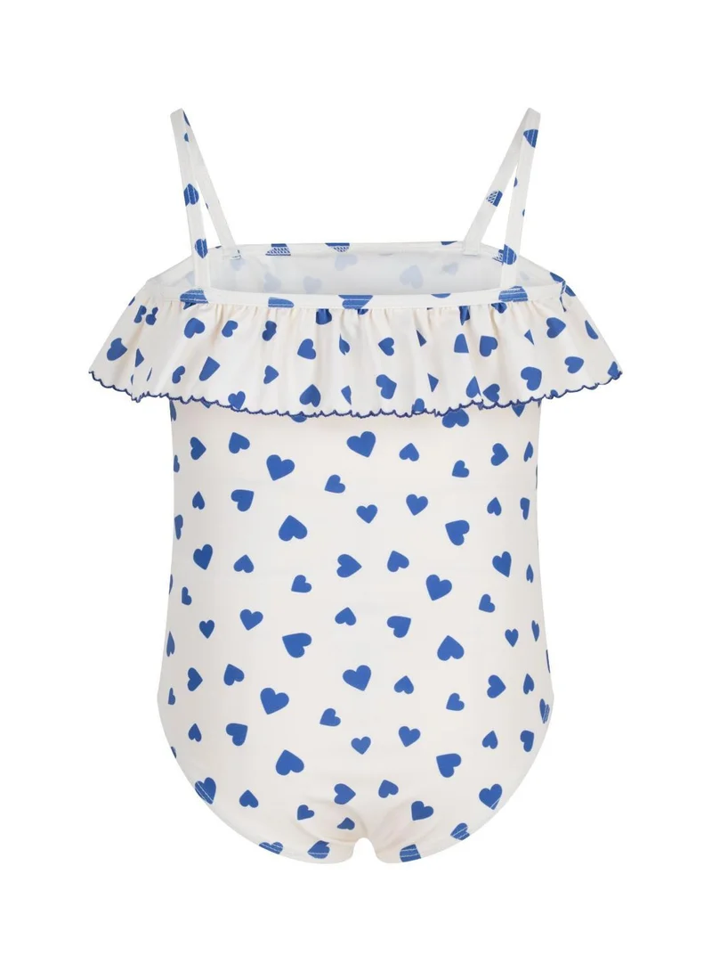 بيتي باتو Children's one-piece heart print ruffled swimsuit.
